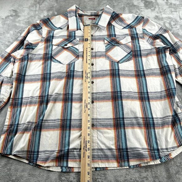 Wrangler Shirt Mens 3XL Blue Red Striped Long Sleeve Western Cowboy Rancher - Picture 3 of 10